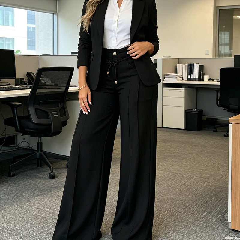 Pantalon Taille Haute Jambe Droite – Couture frontale, élastique dos & coupe flatteuse – Parfait pour un look élégant au quotidien 🌿
