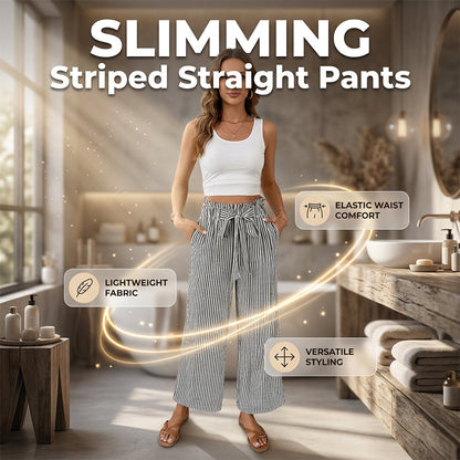 Pantalon à jambes larges et taille haute à rayures pour femme