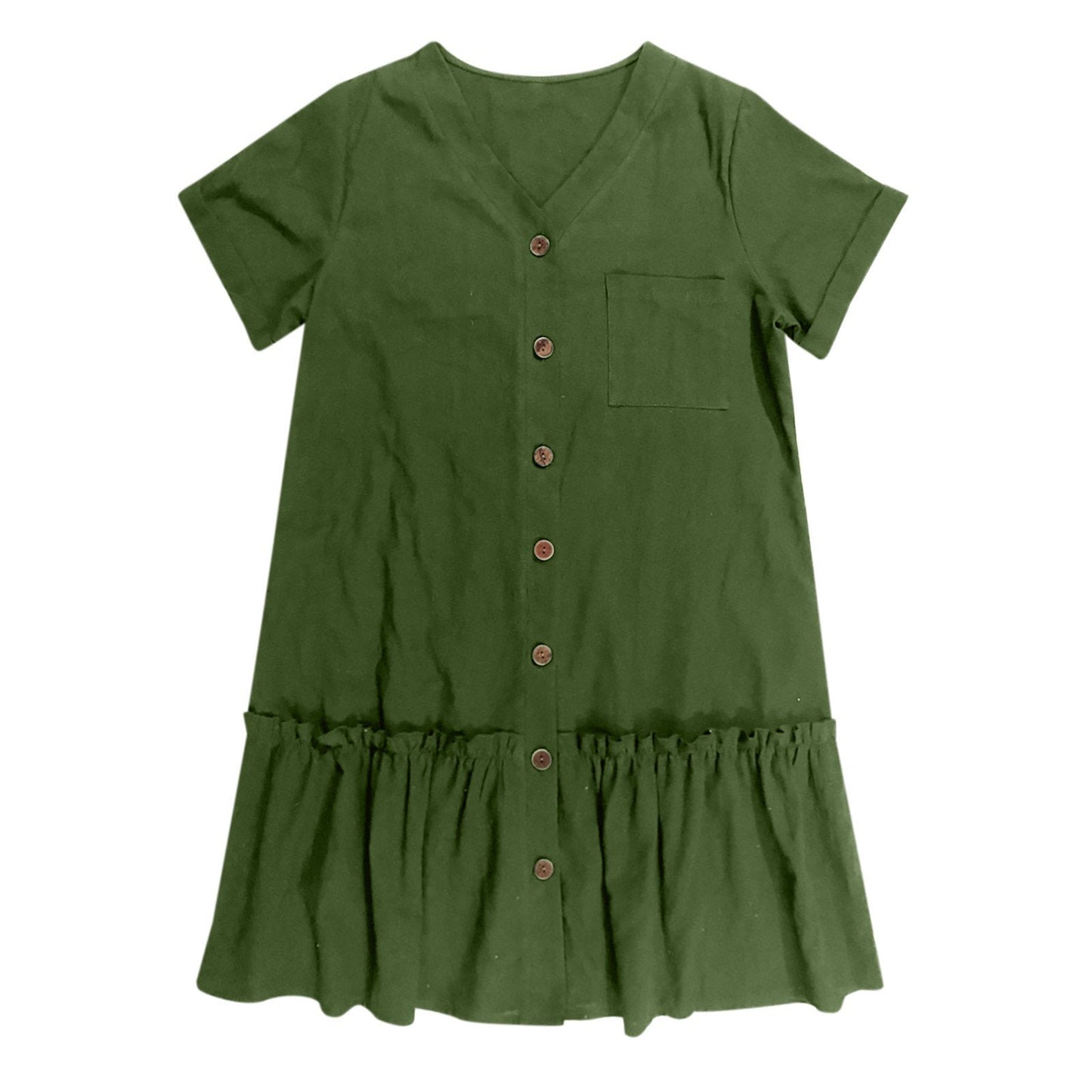 Robe à nouer pour femme, robe d'été ample en coton et lin, avec ourlet à volants, robe décontractée à manches courtes