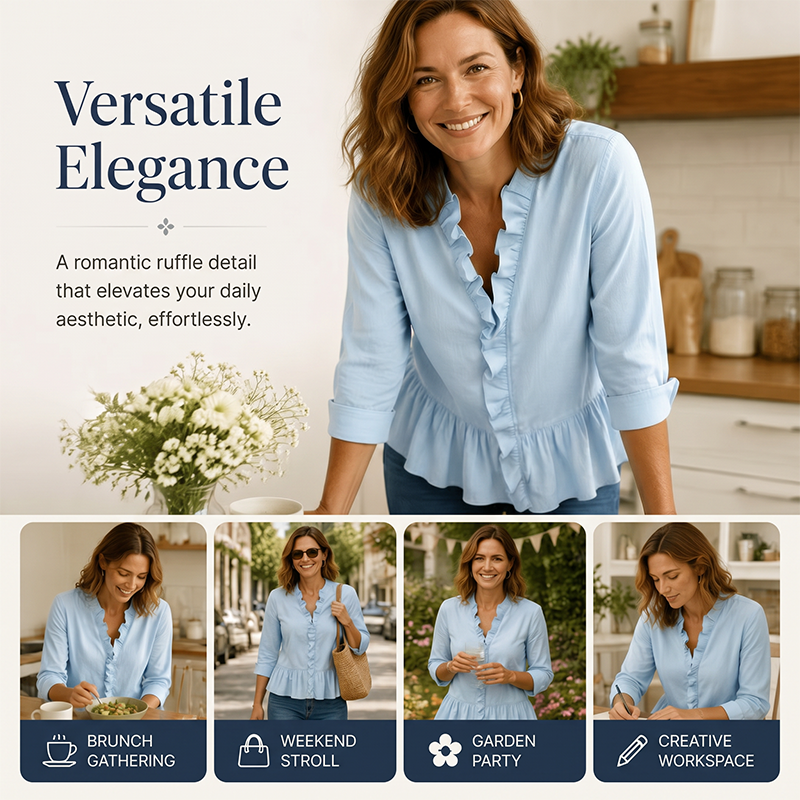 🔥Nouveautés et best-sellers – Haut élégant à volants et encolure en V pour femme