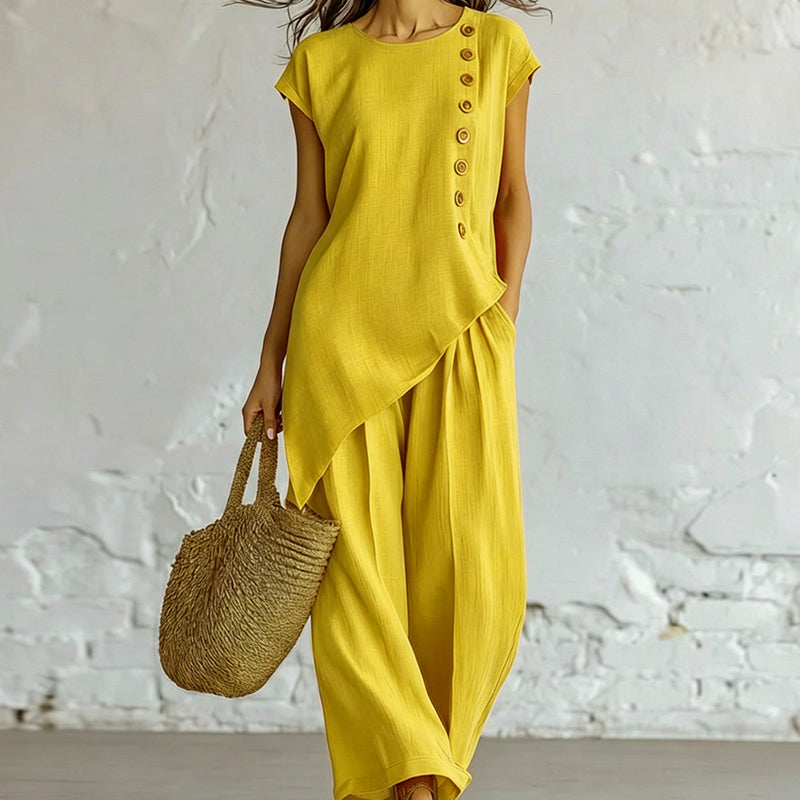 Ensemble 2 pièces pour femme : haut à ourlet asymétrique et pantalon
