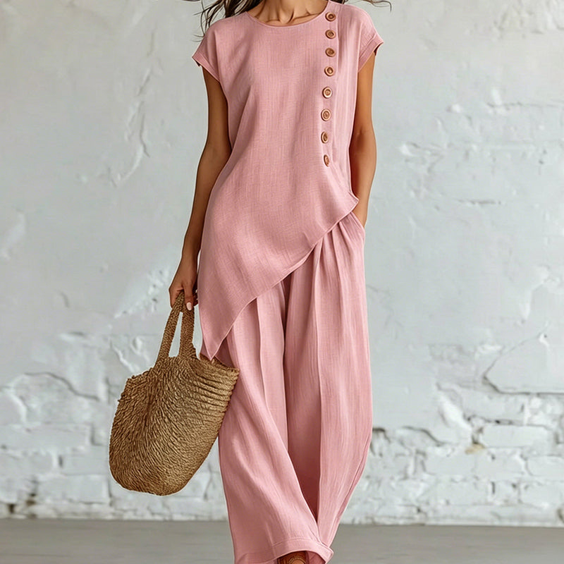 Ensemble 2 pièces pour femme : haut à ourlet asymétrique et pantalon