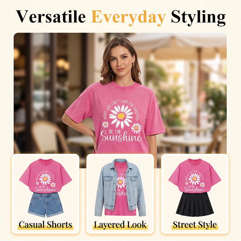 👗 50 % DE RÉDUCTION ! 🌸T-Shirt Unisexe Imprimé Marguerite Vintage Lavé Coupe Ample