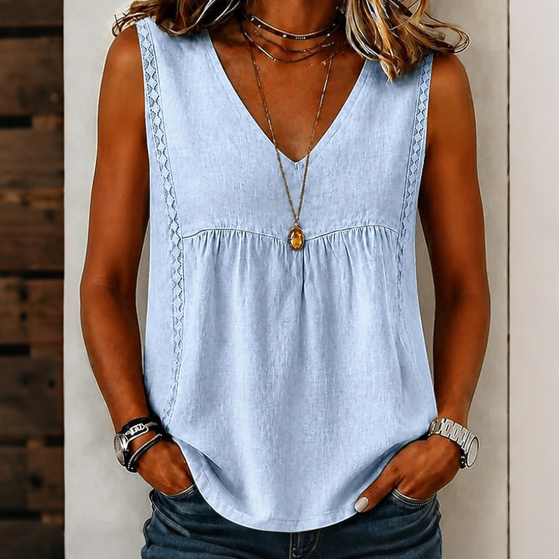 🔥-50%👚 Haut Femme Sans Manches Col en V – Maille Ajourée Douce et Décontractée