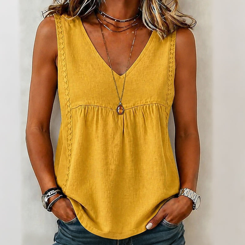 🔥-50%👚 Haut Femme Sans Manches Col en V – Maille Ajourée Douce et Décontractée