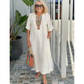 🔥-45%👗 Robe Longue Coton Froissé Femme – Col Décoratif Ethnique, Manches Courtes et Fente Latérale🤍 Robe ample texturée col brodé