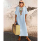 🔥-45%👗 Robe Longue Coton Froissé Femme – Col Décoratif Ethnique, Manches Courtes et Fente Latérale🤍 Robe ample texturée col brodé