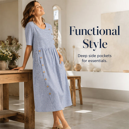 🌀 50% DE RÉDUCTION! 👗 Robe Rayée Coupe Ample – Rayures douces, confortable & décontractée – Parfaite pour un style quotidien sans effort ☁️