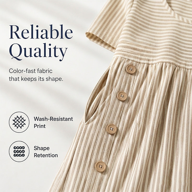 🌀 50% DE RÉDUCTION! 👗 Robe Rayée Coupe Ample – Rayures douces, confortable & décontractée – Parfaite pour un style quotidien sans effort ☁️