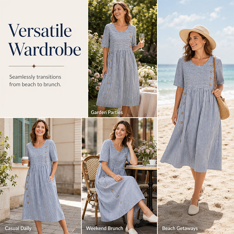 🌀 50% DE RÉDUCTION! 👗 Robe Rayée Coupe Ample – Rayures douces, confortable & décontractée – Parfaite pour un style quotidien sans effort ☁️