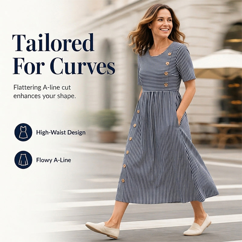 🌀 50% DE RÉDUCTION! 👗 Robe Rayée Coupe Ample – Rayures douces, confortable & décontractée – Parfaite pour un style quotidien sans effort ☁️