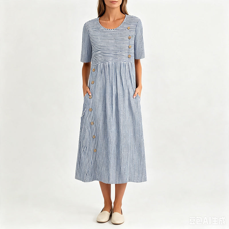 🌀 50% DE RÉDUCTION! 👗 Robe Rayée Coupe Ample – Rayures douces, confortable & décontractée – Parfaite pour un style quotidien sans effort ☁️