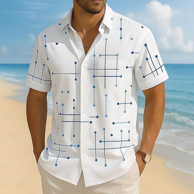 👔 -50% ! 📐 Chemise Homme à Imprimé Géométrique – Coupe Décontractée & Manches Courtes – Tissu Doux & Tombant Fluide pour Plage et Vacances 🌴