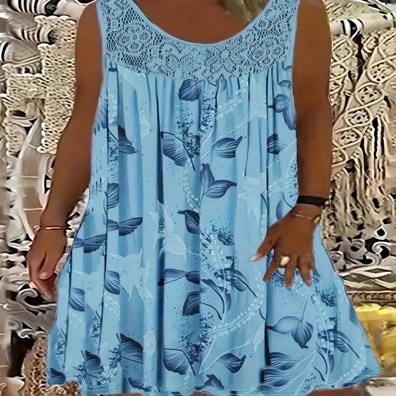 🌸 -50% MAINTENANT ! 🌸Robe imprimée sans manches à col rond pour femme
