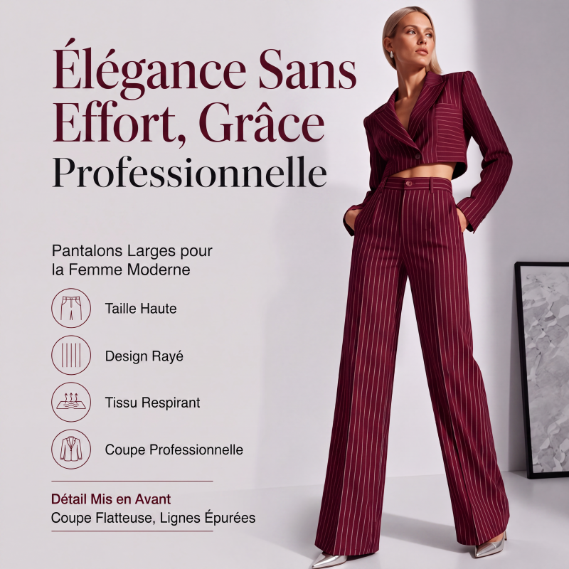 Pantalon large à rayures taille haute pour femme