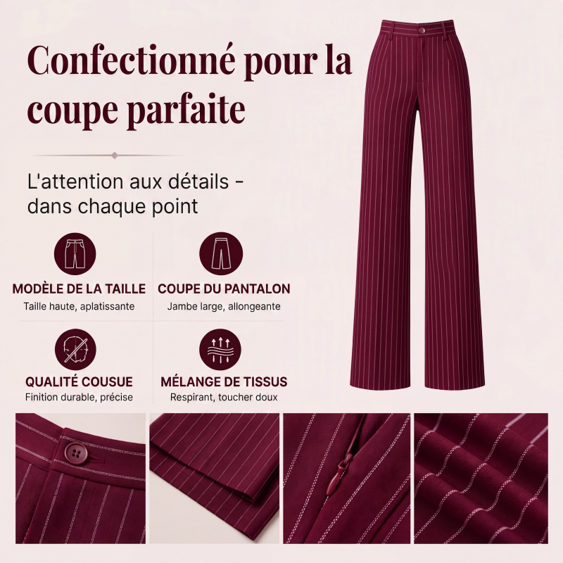 Pantalon large à rayures taille haute pour femme