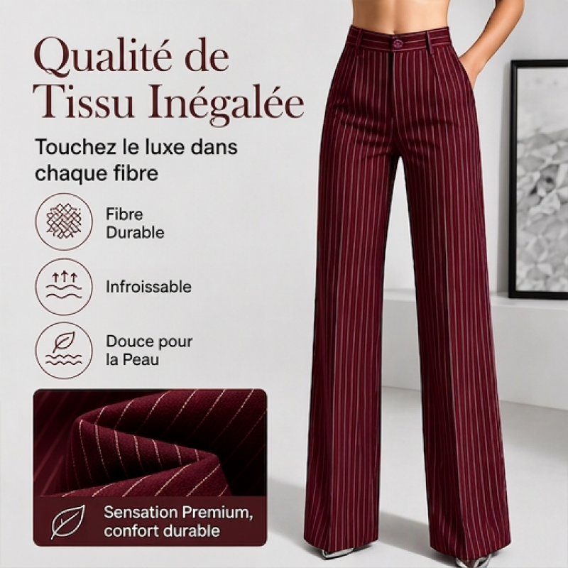Pantalon large à rayures taille haute pour femme