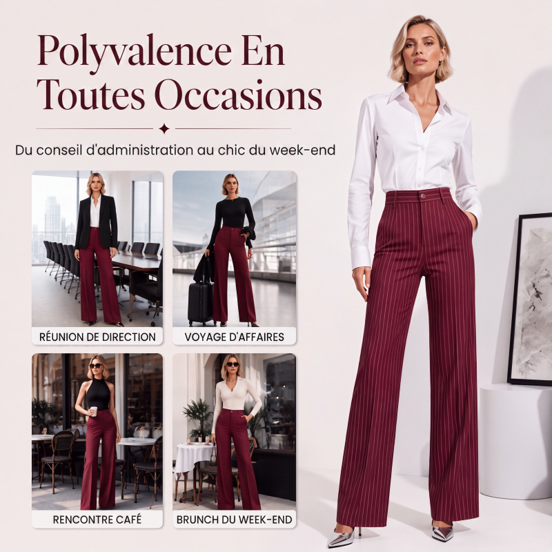 Pantalon large à rayures taille haute pour femme
