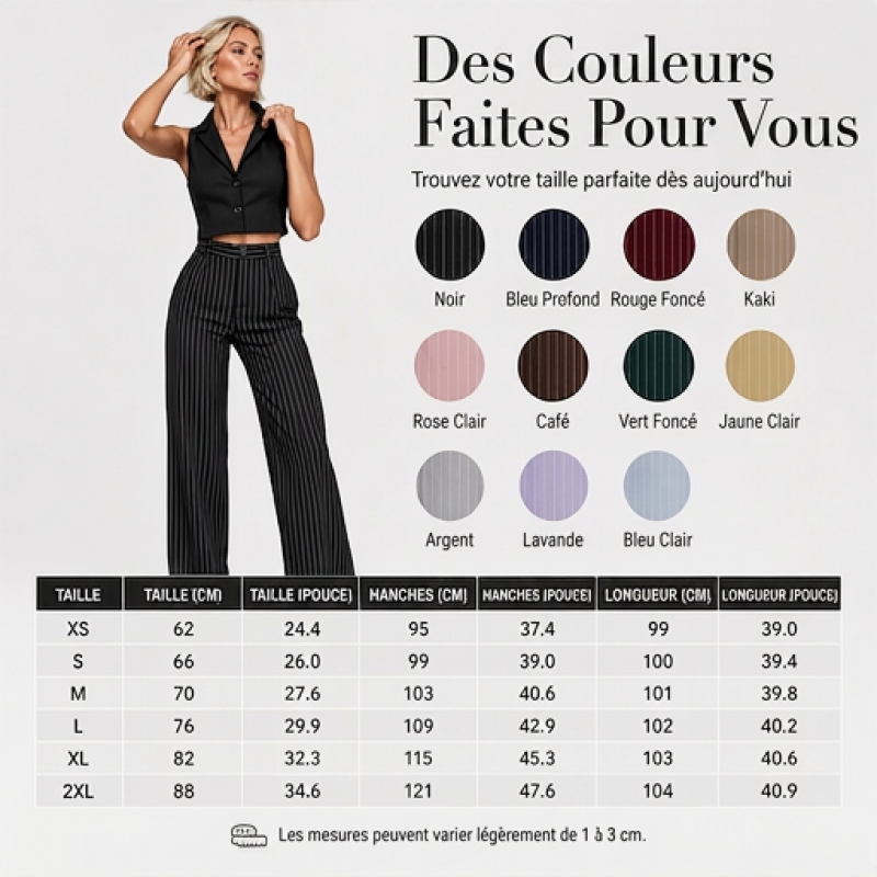 Pantalon large à rayures taille haute pour femme