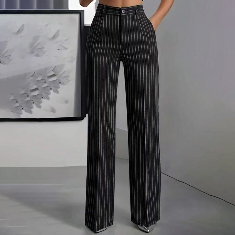 Pantalon large à rayures taille haute pour femme
