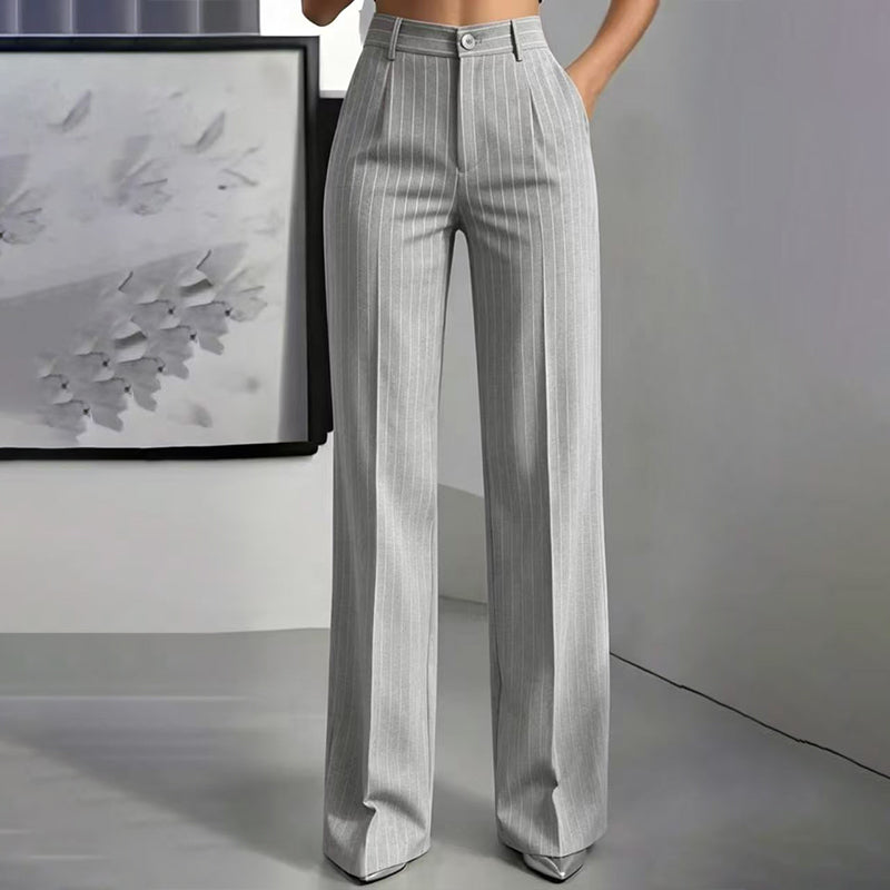 Pantalon large à rayures taille haute pour femme