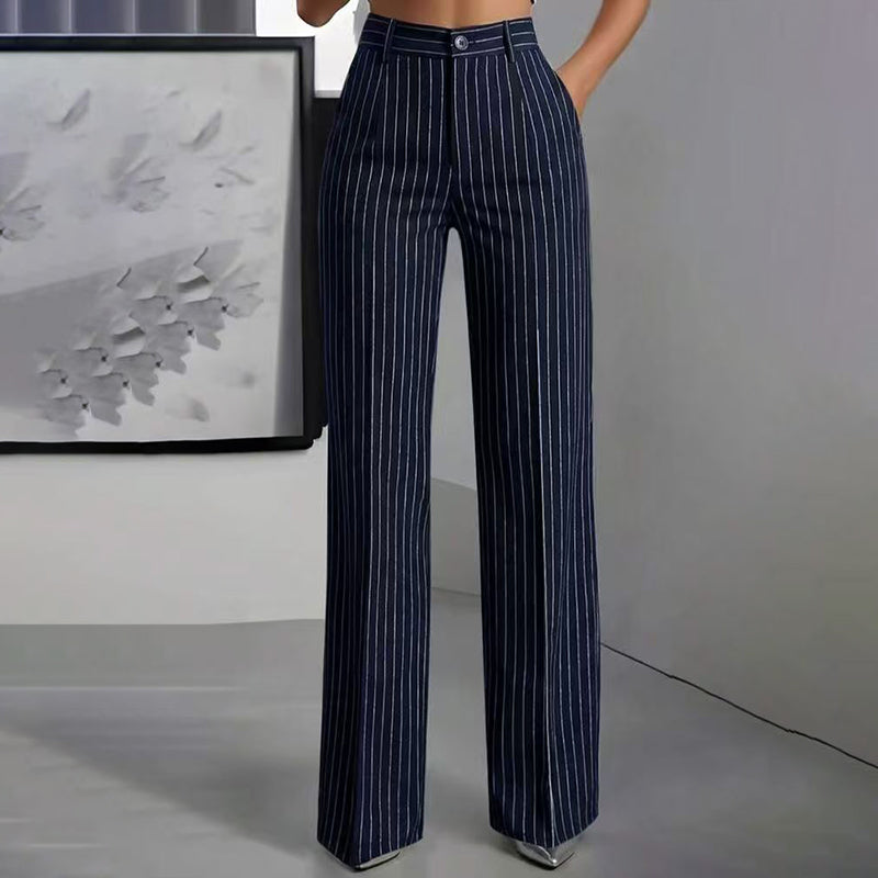 Pantalon large à rayures taille haute pour femme
