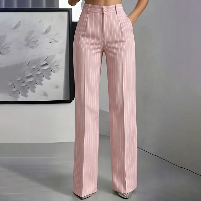 Pantalon large à rayures taille haute pour femme