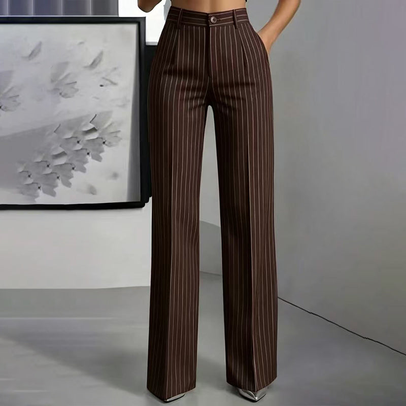 Pantalon large à rayures taille haute pour femme