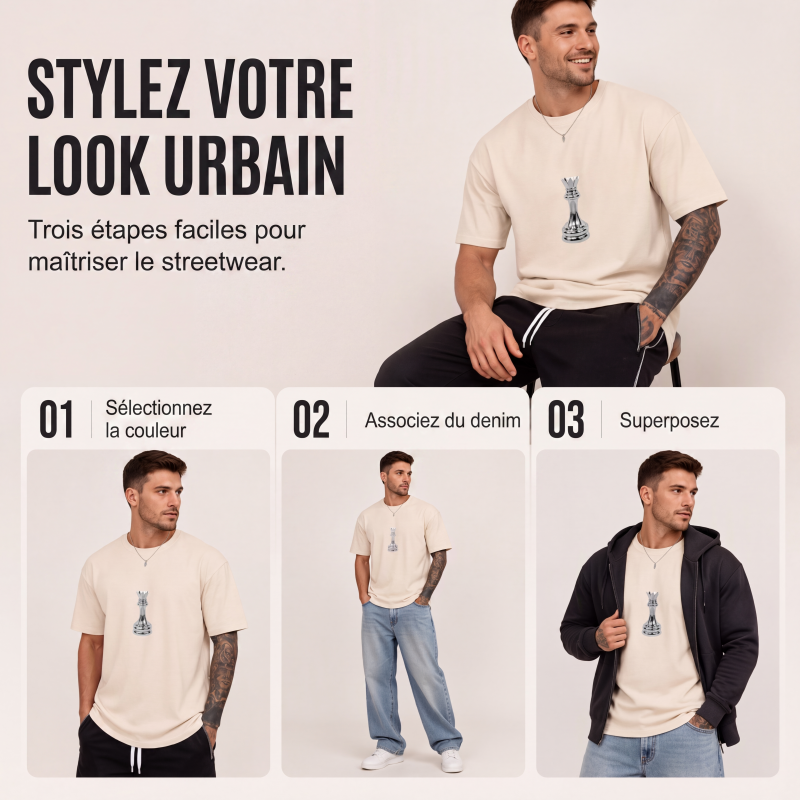 ♟️ T-Shirt Homme à Col Rond – Imprimé Échecs Original & Style Moderne