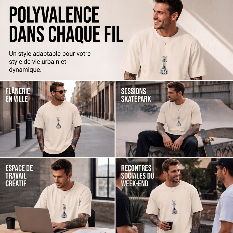 ♟️ T-Shirt Homme à Col Rond – Imprimé Échecs Original & Style Moderne