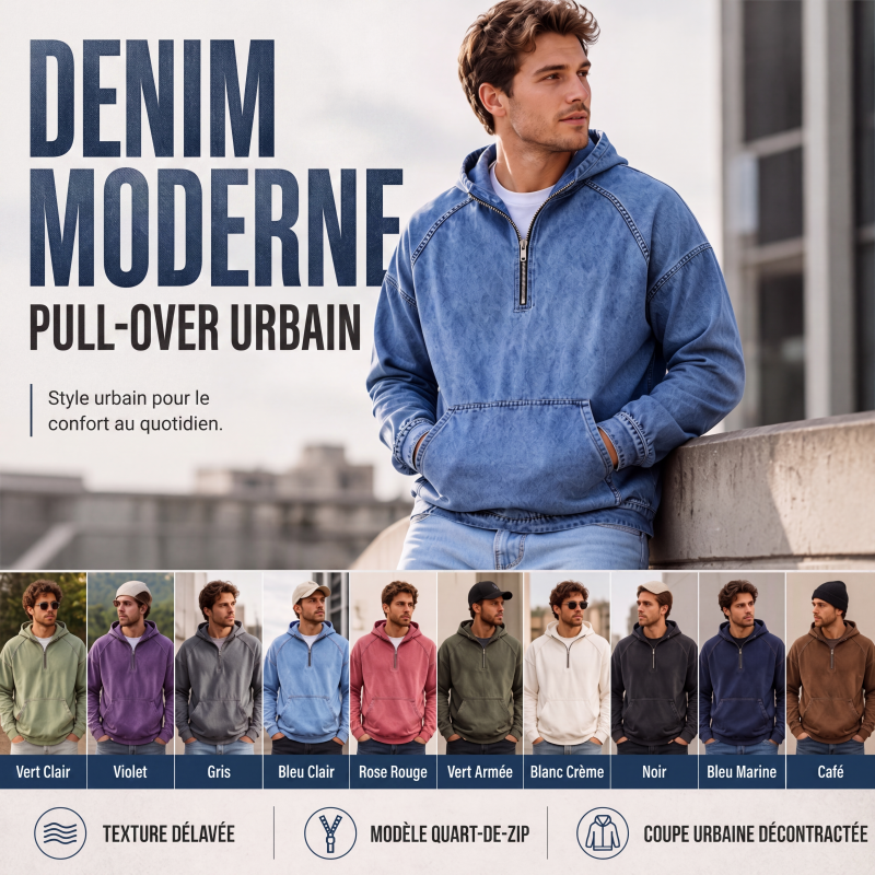📢📢50% OFF !!⏰Veste en jean décontractée pour homme avec demi-zip