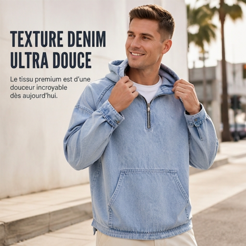 📢📢50% OFF !!⏰Veste en jean décontractée pour homme avec demi-zip