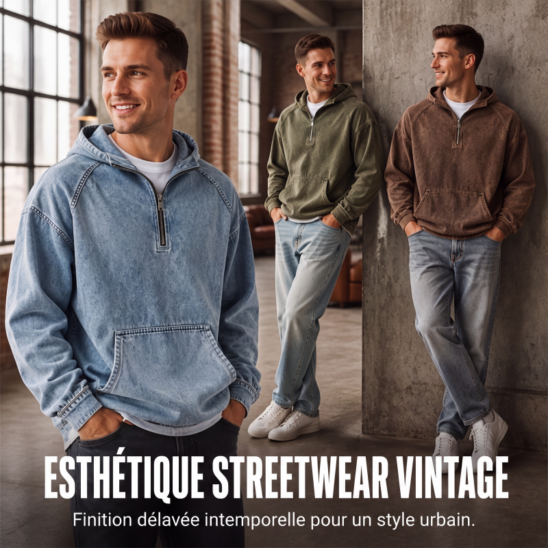 📢📢50% OFF !!⏰Veste en jean décontractée pour homme avec demi-zip