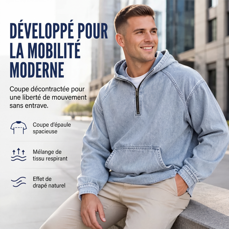📢📢50% OFF !!⏰Veste en jean décontractée pour homme avec demi-zip