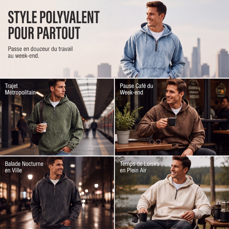 📢📢50% OFF !!⏰Veste en jean décontractée pour homme avec demi-zip