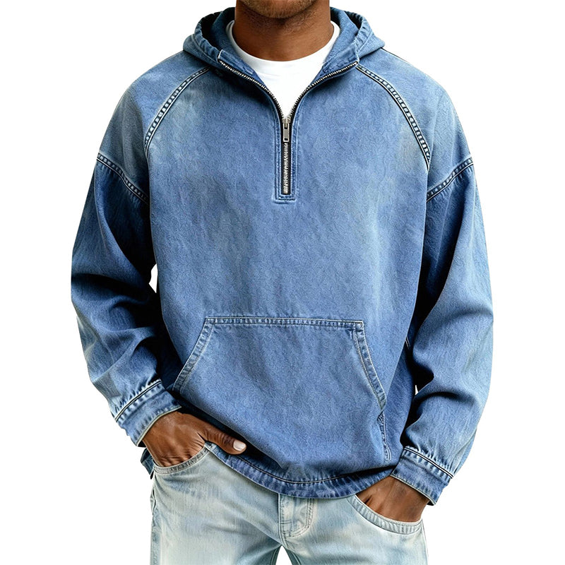 📢📢50% OFF !!⏰Veste en jean décontractée pour homme avec demi-zip