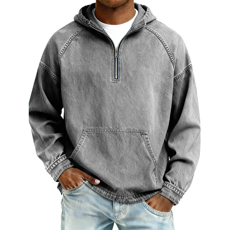 📢📢50% OFF !!⏰Veste en jean décontractée pour homme avec demi-zip