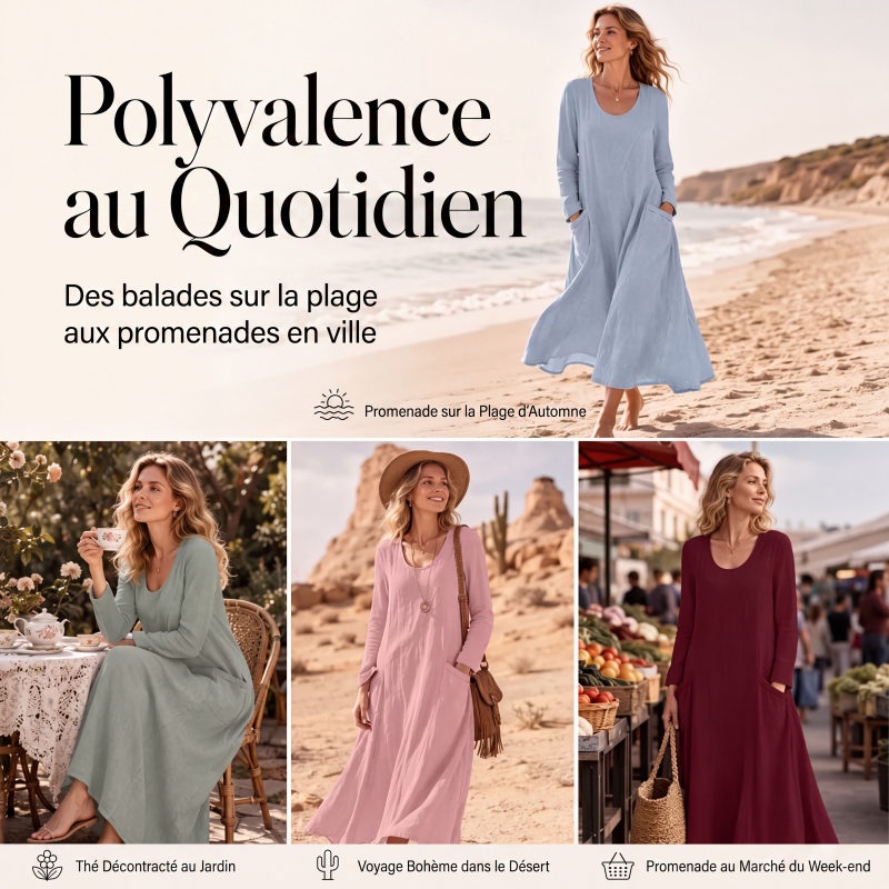 Robe à manches longues unie pour femme
