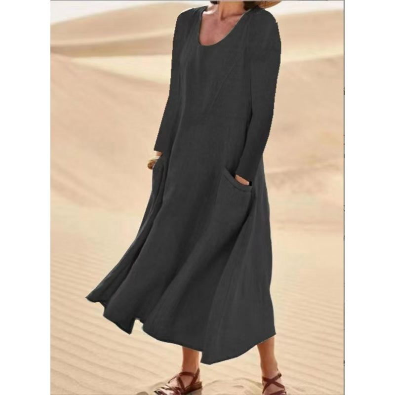Robe à manches longues unie pour femme