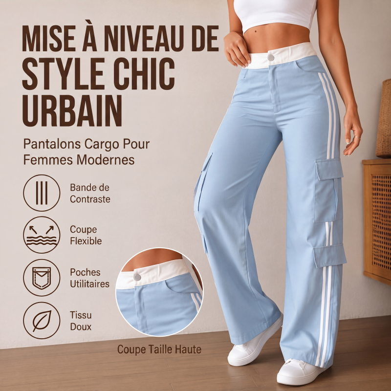 🌸 OFFRE LIMITÉE –50% ! ✨ Pantalon cargo droit à bandes latérales pour femme