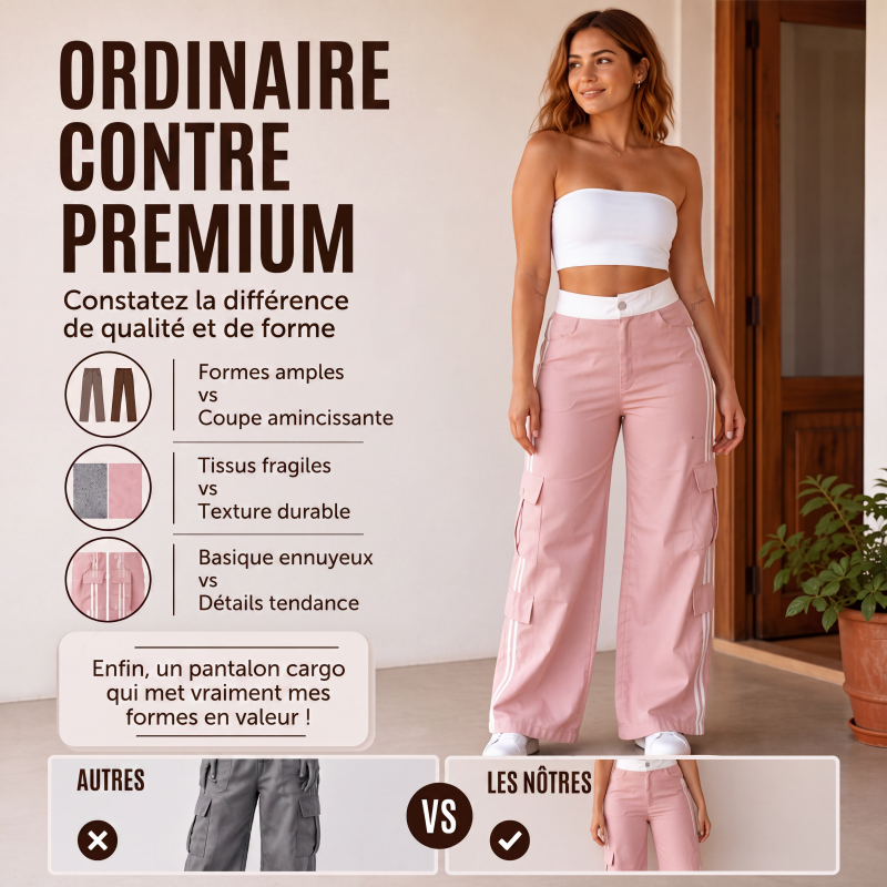 🌸 OFFRE LIMITÉE –50% ! ✨ Pantalon cargo droit à bandes latérales pour femme