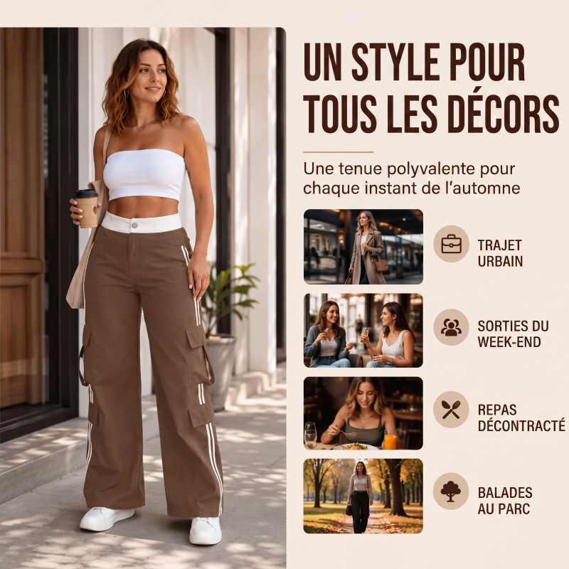🌸 OFFRE LIMITÉE –50% ! ✨ Pantalon cargo droit à bandes latérales pour femme