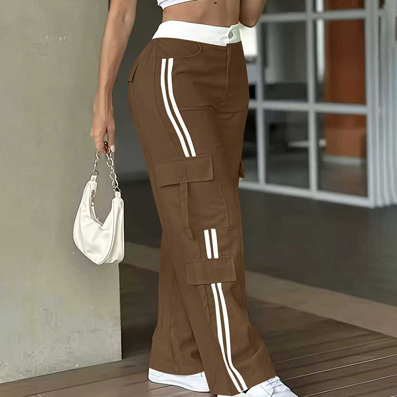 🌸 OFFRE LIMITÉE –50% ! ✨ Pantalon cargo droit à bandes latérales pour femme