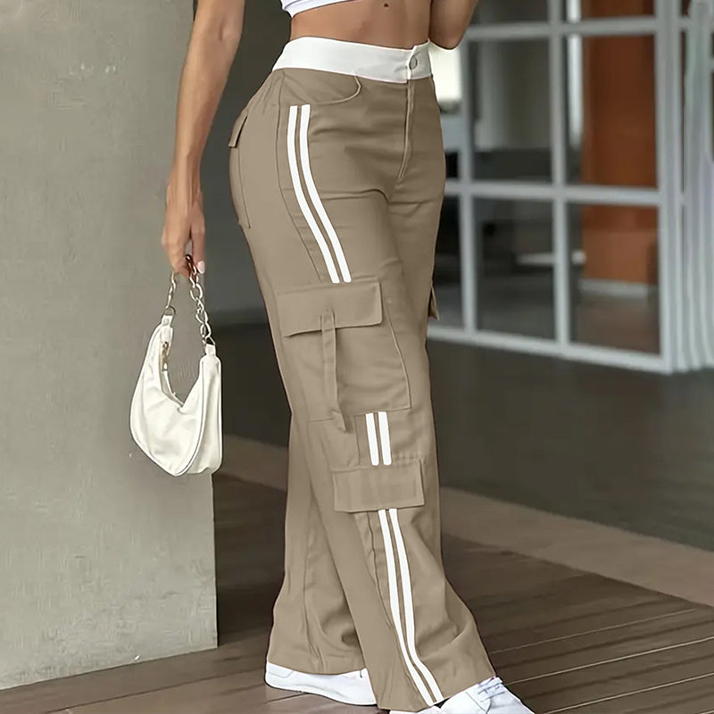 🌸 OFFRE LIMITÉE –50% ! ✨ Pantalon cargo droit à bandes latérales pour femme