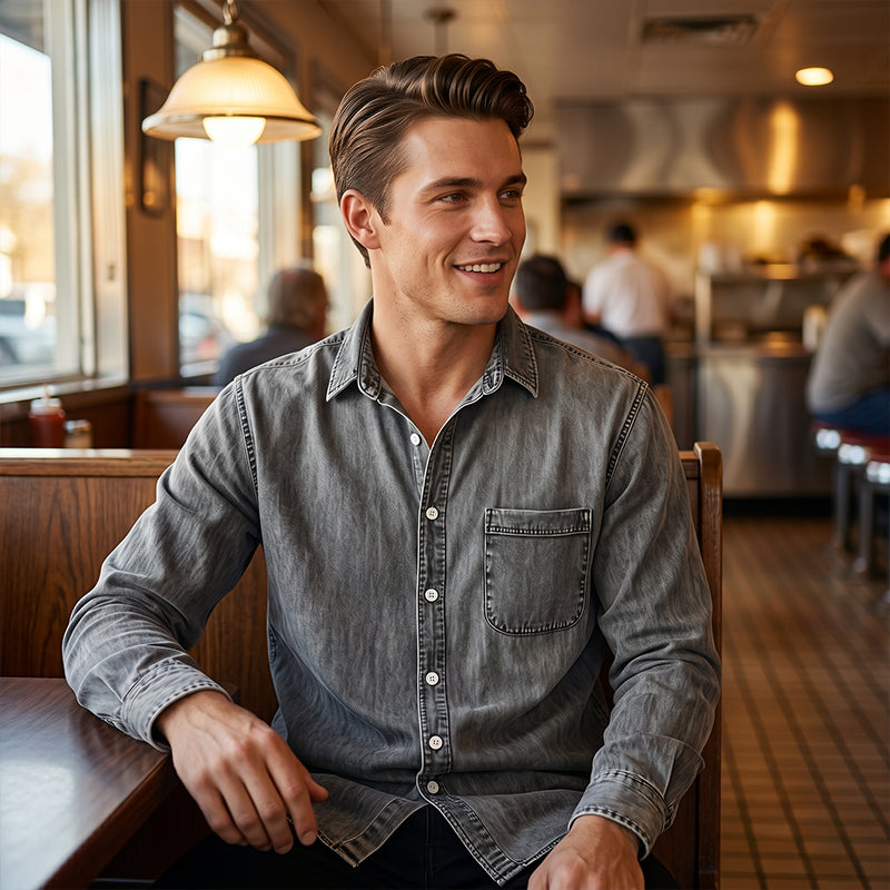 📢📢50% DE RÉDUCTION !! ⏰ Chemise en denim délavé rétro pour homme
