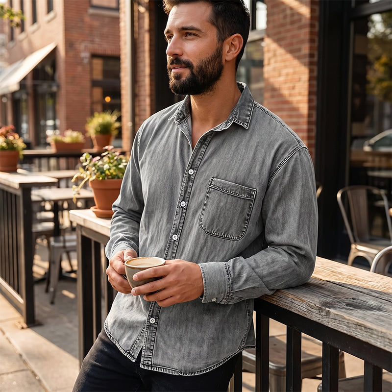 📢📢50% DE RÉDUCTION !! ⏰ Chemise en denim délavé rétro pour homme
