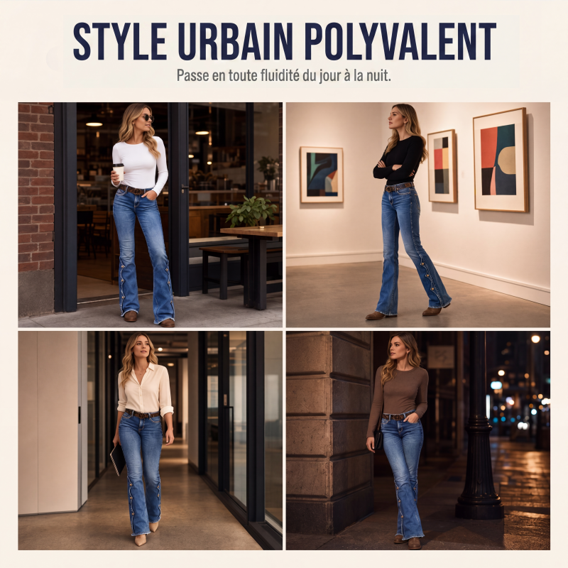 Jean flare délavé taille haute pour femme