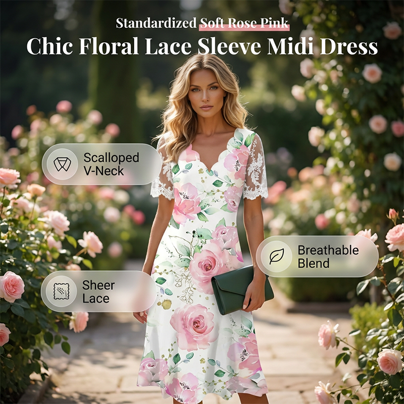Robe Femme à Imprimé Floral et Manches en Dentelle