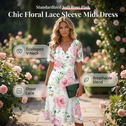 Robe Femme à Imprimé Floral et Manches en Dentelle