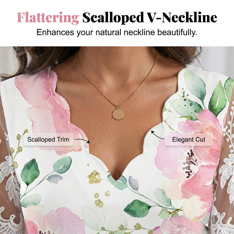 Robe Femme à Imprimé Floral et Manches en Dentelle
